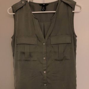 H&M sleeveless olive green blouse